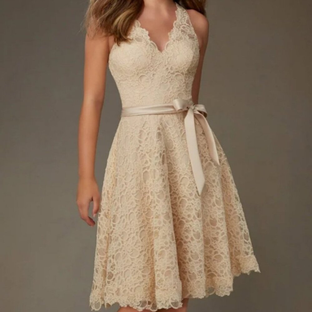 MORILEE BY MADELINE GARDNER CREAM LACE BRIDESMAID / FORMAL / PARTY DRESS 12